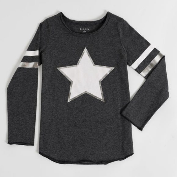 kidpik Other - Kidpik Girls Gray Metallic Silver Star Football Graphic Tee Shirt Size XL 14